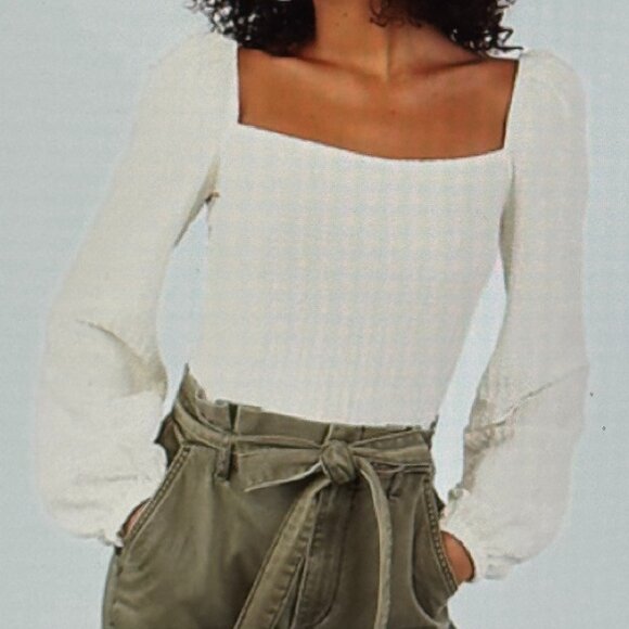 Express Textured Square Neck Puff Sleeve Top New without Tags - Picture 1 of 6